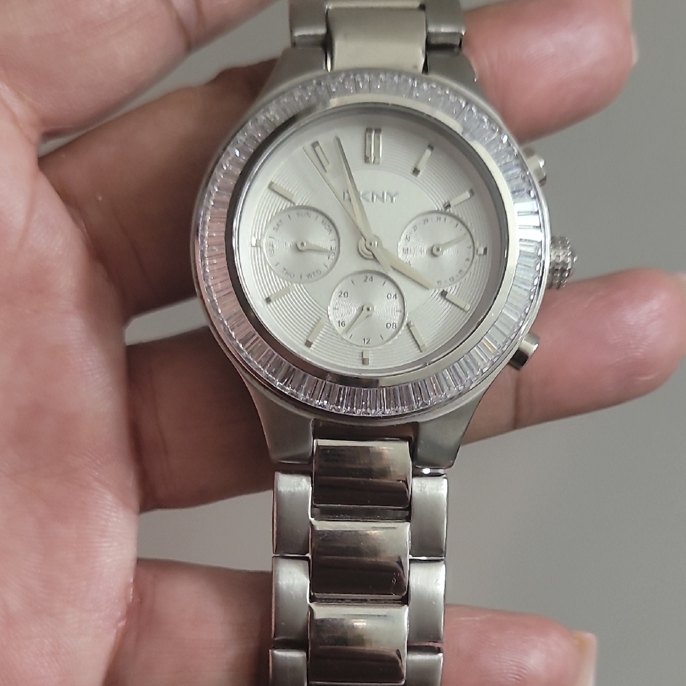 DKNY Silver Chronograph Watch with Crystal Details